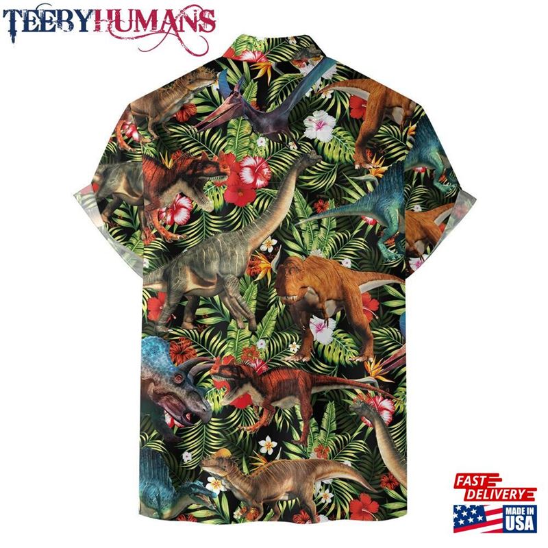 Tropical Dinosaur Hawaiian Shirts For Men Women Summer Aloha Button Down Short Sleeves Men’S Shirt